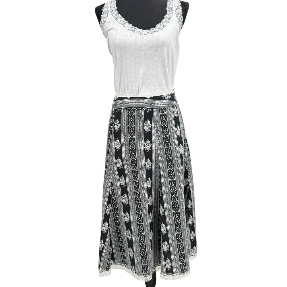 Baranda Women's Skirt‎ Vintage Milkmaid Striped Floral Lace Trim WhimsyGoth 10